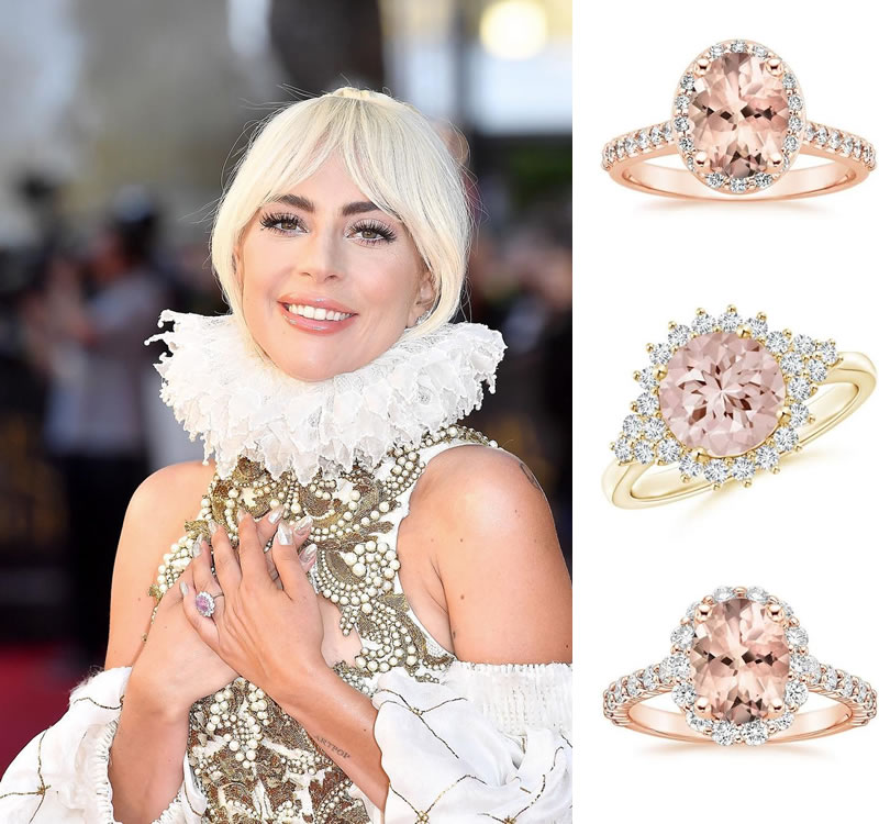 Lady-Gaga-at the Premiere of A Star-is-Born.  Morganite and Diamond Engagement Rings