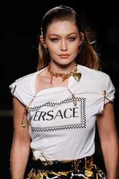 Gigi Hadid’s Jewellery Style Is More Affordable Than You Think 13 Gigi walks the Fall 2019 Versace Collection.
