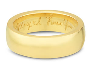 4 Top 2019 Wedding Band and Eternity Ring Trends 5 Handwritten Engraving on inside gold wedding band. Photo courtesy of same to fill in.