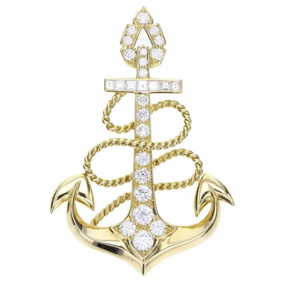 Cartier Diamond Studded Anchor Brooch