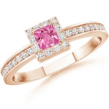 Pink is popular in promise rings. A pink sapphire stone in rose gold, $859, at XXXX